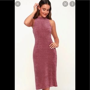 Mauve Pink Chenille Mock Neck Sweater Dress
